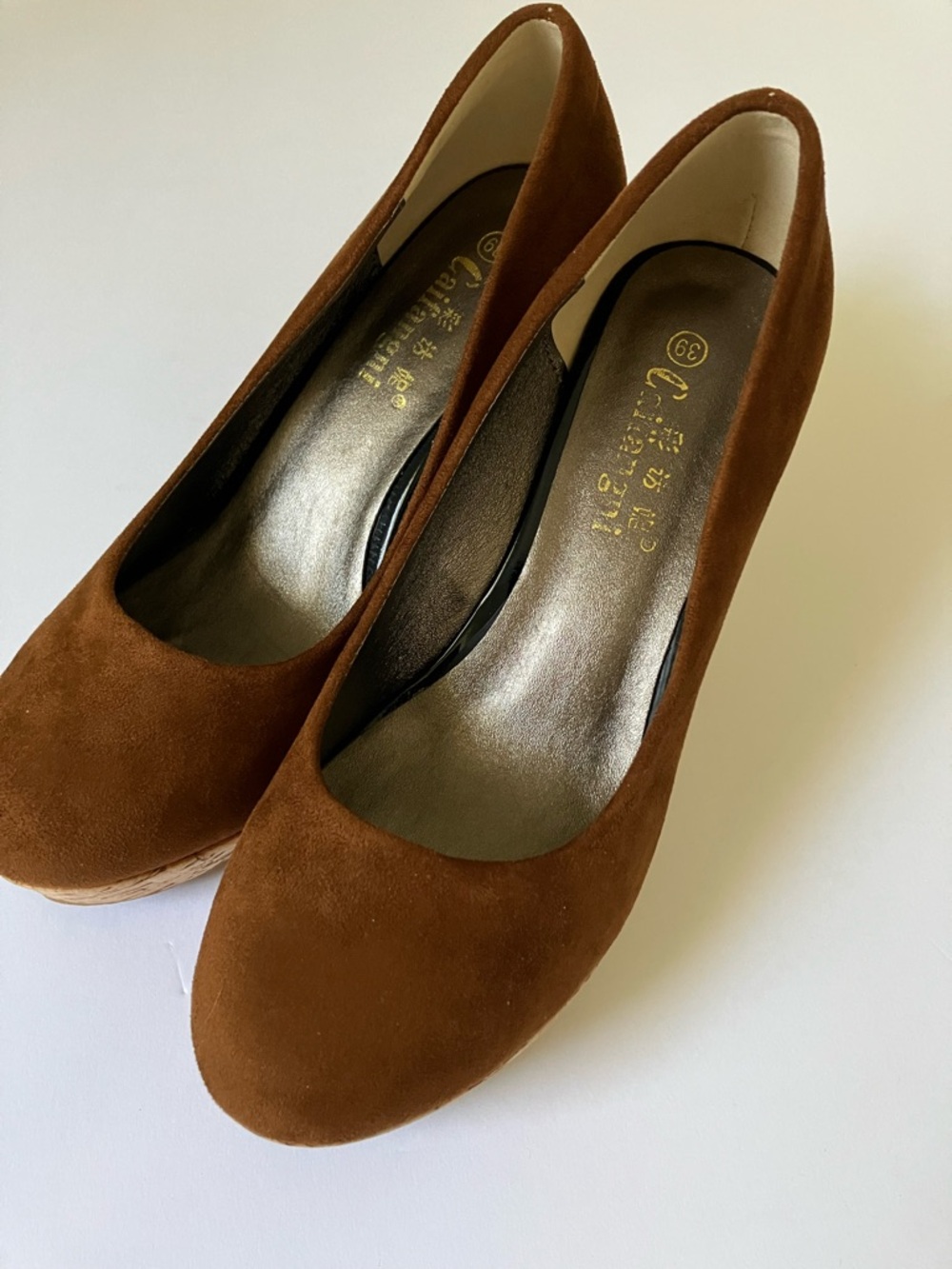Brown suede wedges